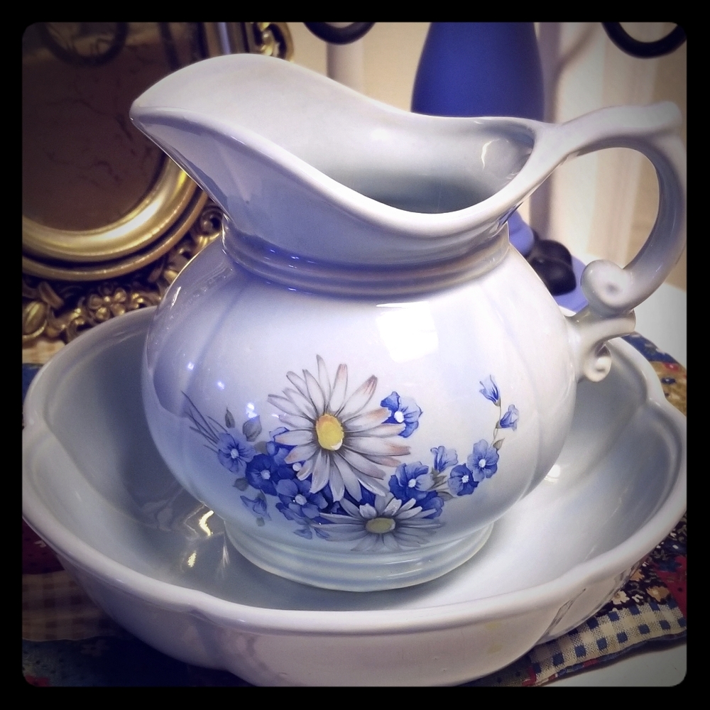 AUTHENTIC USA MCCOY POTTERY BLUE PITCHER&BOWL SET